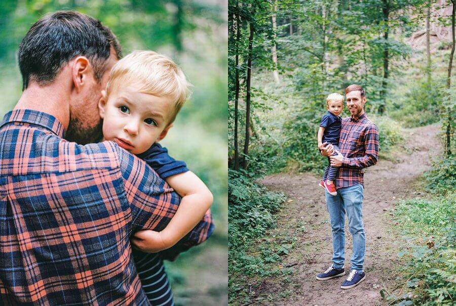 Woodland portraits of child and adult, surrounded by trees | Family Woodland Shoot